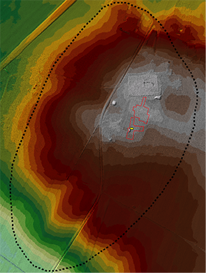 Karta med undersökningsschakten från åren 2001-2004